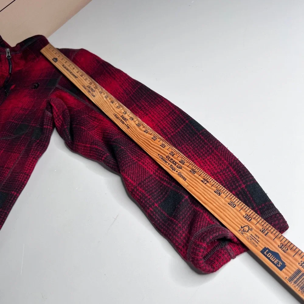 The North Face Mens Red Black Plaid Quarter Zip‎ Fleece Pullover Jacket Size M